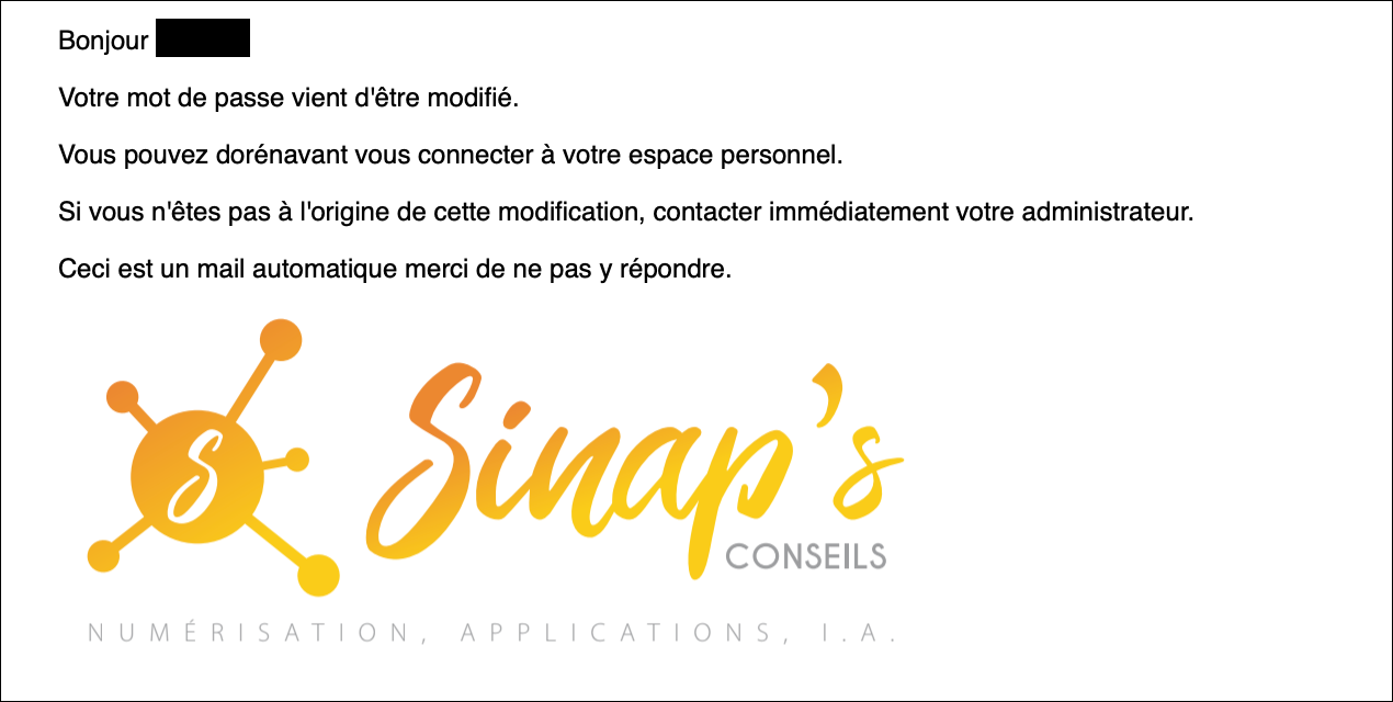 Confirmation de changement de mot de passe