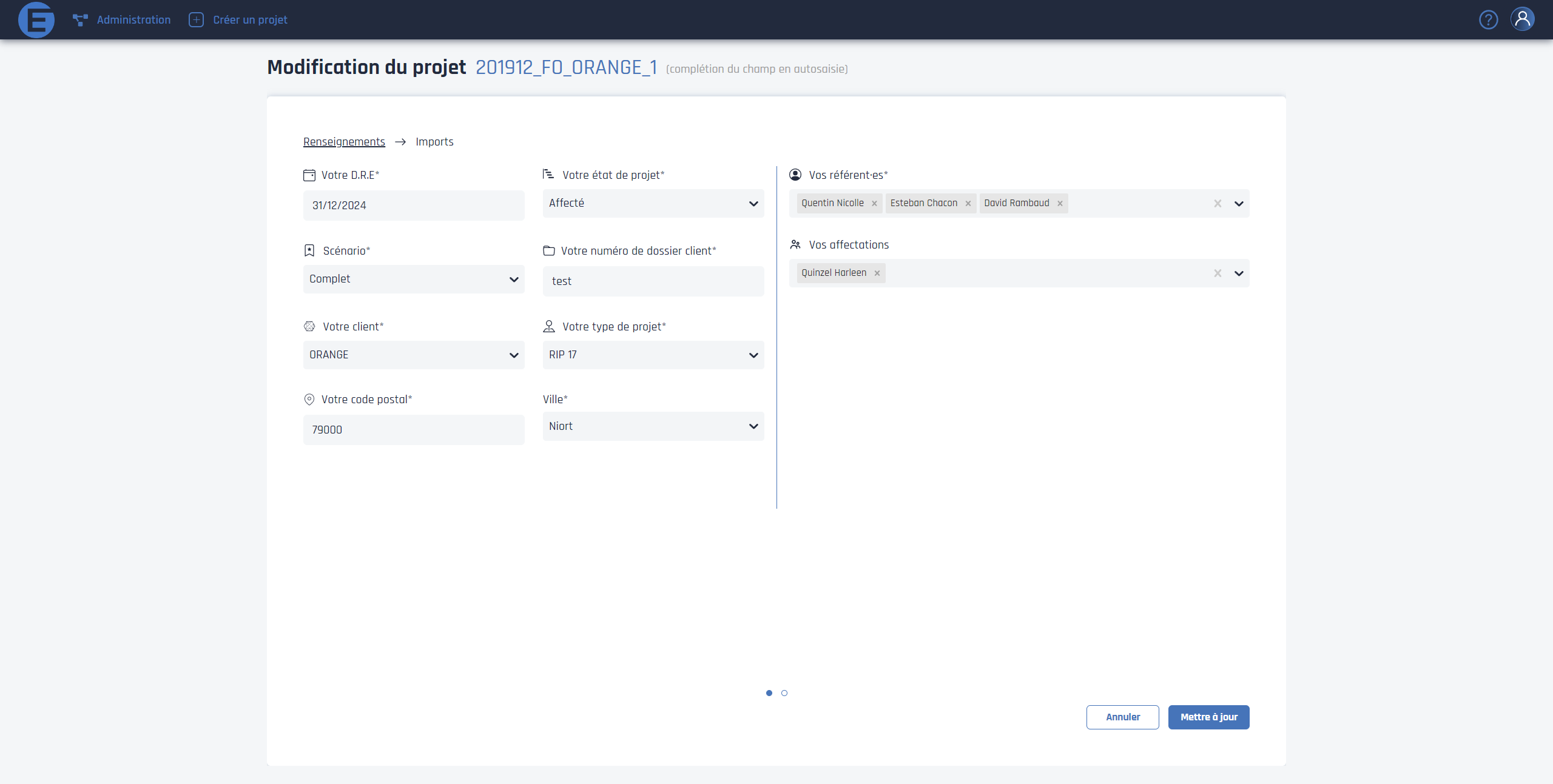 Modification d'un projet Modification d'un projet